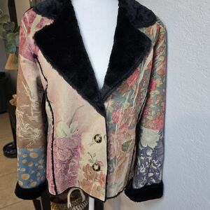 Weavz Vintage Y2k Faux Suede Fur Multi Jacket North Style Boho S/M